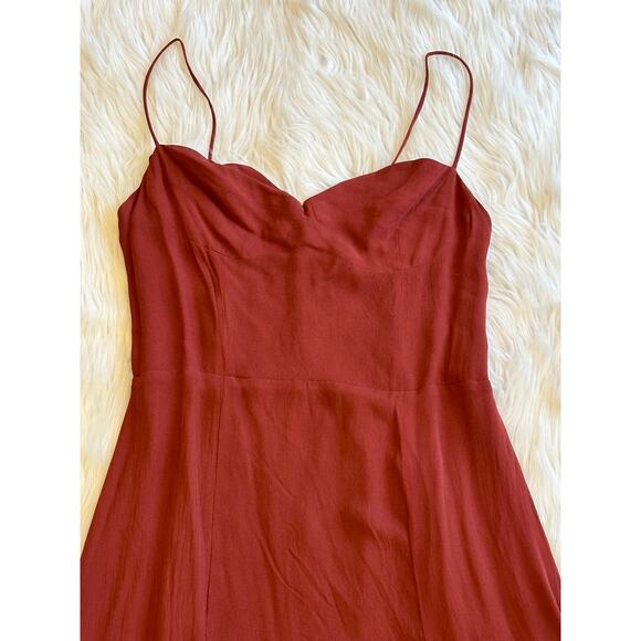 REVOLVE OPT Sweetheart Midi Dress Tie Shoulder Slit Chiffon, Rust - Picture 5 of 11